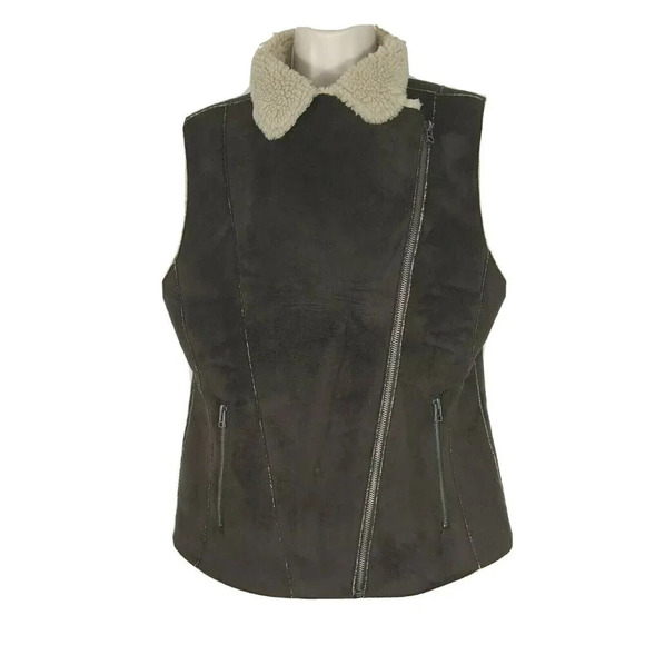 Velvet Graham & Spencer Full Zip Moto Vest Women Size M Faux Suede Sherpa Lined